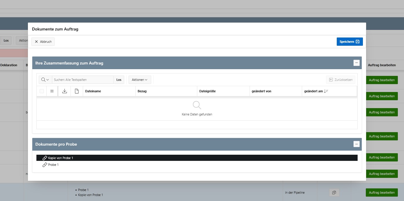 Dialog für Dokumente und Berichte in eService®